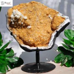 Citrínová drúza s křišťálovými vzrostlicemi na stojánku - extra kvalita